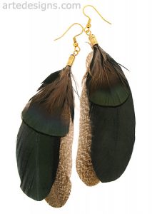 rich green black brown feather earrings ECFMKCQ