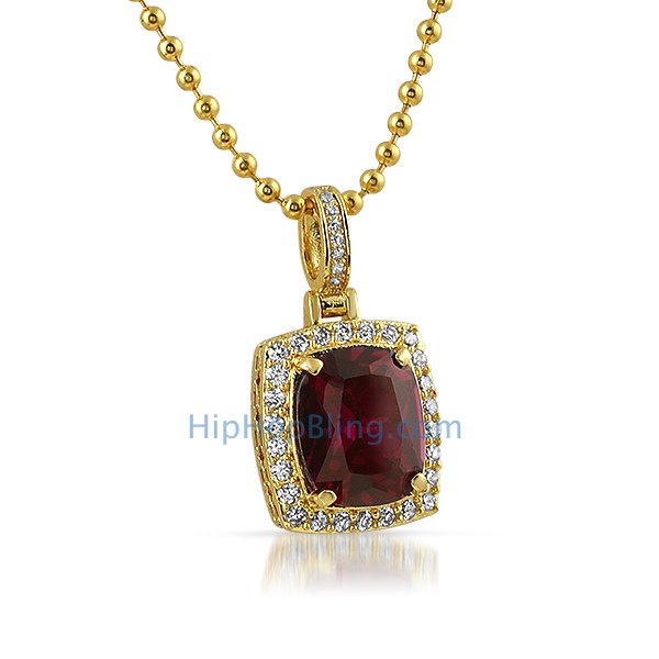 rick ross style lab ruby pendant gold ADHBHTM