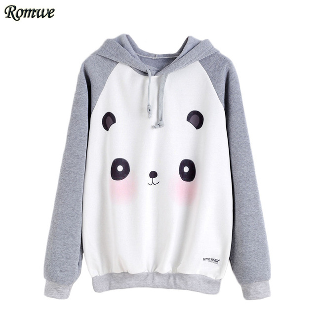 romwe women casual hoodies pullover cute sweatshirts contrast cartoon panda  print raglan sleeve CCEEFSB