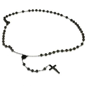 rosary necklace 32 inch black color stainless steel rosary beads necklace with crucifix LHLHIRZ