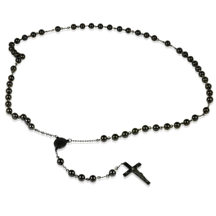 rosary necklace 32 inch black color stainless steel rosary beads necklace with crucifix LHLHIRZ