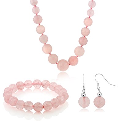 rose quartz necklace 10mm simulated rose quartz round bead necklace bracelet and earrings set 20 QTIXQWG