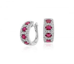 ruby earrings ruby and diamond hoop earring in 14k white gold (4x3mm) LZKGKSV