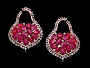 ruby earrings - yellow gold with diamond ruby stud earrings VJMABSF