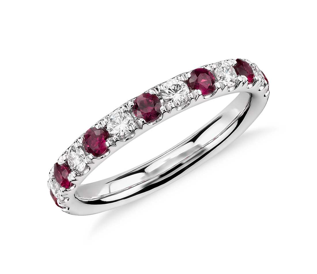 ruby jewelry riviera pavé ruby and diamond ring in platinum (2.2mm) AIUNDBC