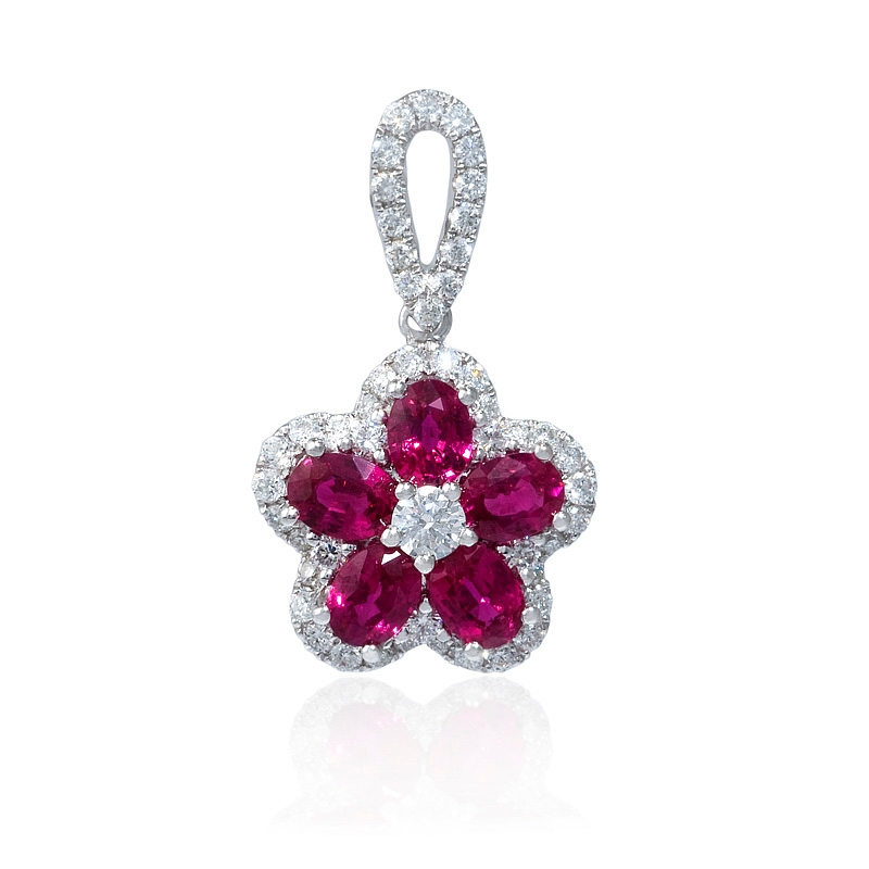 ruby pendant diamond and ruby 18k white gold flower pendant NDSEPAZ