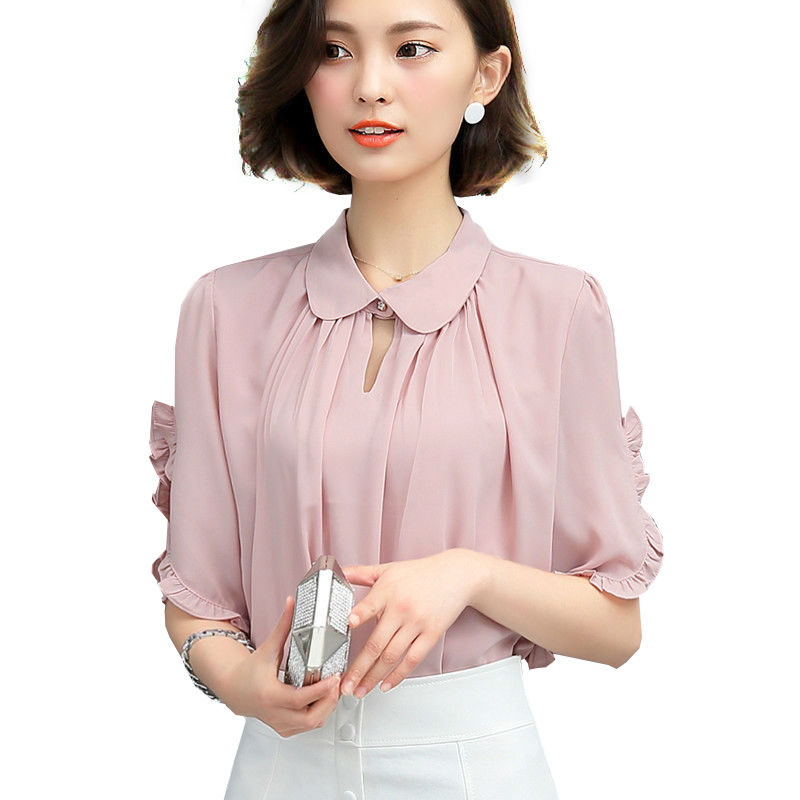 ruffle blouse pink women blouse white ruffle blouses shirt plus size clothing elegant  peter pan DURPBJZ