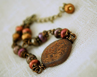 rustic bracelet, artisan jewelry, cowgirl bracelet, chunky multicolor  beaded bracelet, fake MUSAZNC