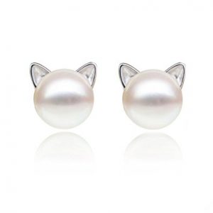 s.leaf cat ear stud earrings freshwater cultured pearl stud earrings  sterling KCZXAAX