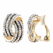 sallyu0027s fancy goldtone rhinestone love knot clip on earrings TWOWJQS
