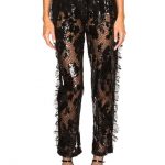 sequin pants rodarte sequin trousers with side seam ruffle detail in black | fwrd DDEOWRV