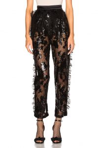 sequin pants rodarte sequin trousers with side seam ruffle detail in black | fwrd DDEOWRV