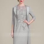 sheath/column scoop neck knee-length chiffon lace mother of the bride dress  with. loading RXEVMQJ