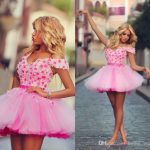short cocktail dresses 2015 pink short/mini cocktail dresses flowers ball gown party dresses  zipper/lace up back CZYPCNL
