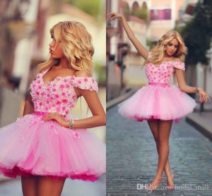 short cocktail dresses 2015 pink short/mini cocktail dresses flowers ball gown party dresses  zipper/lace up back CZYPCNL