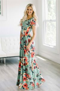 short sleeve maxi dress mint watercolor floral maxi modest dress, church dresses, dresses for  church, modest bridesmaids BFTALXA