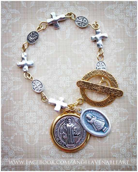 sideways cross bracelet - religious jewelry - st. benedict - infant of FNCMSNF