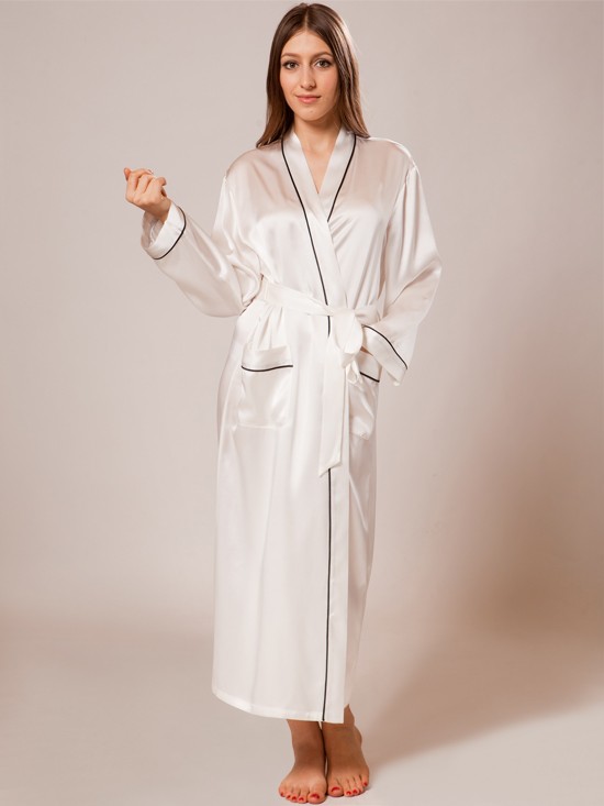 silk robes ... ladies silk bathrobe_white/black ... MZZUDQS
