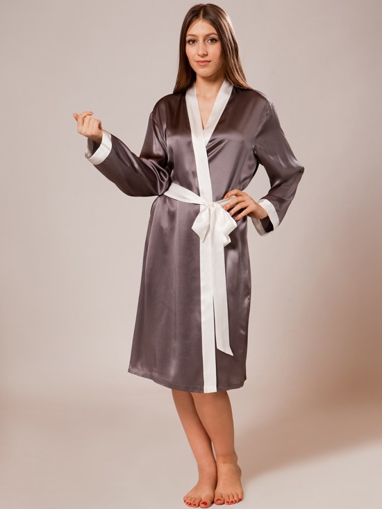 silk robes ... luxury silk robe_charcoal/white ELCQOLA