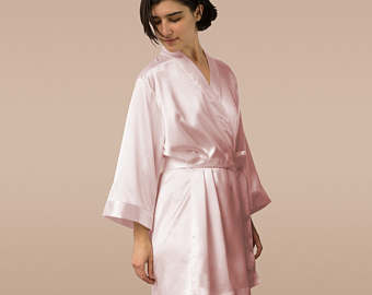 silk robes short silk robe, blush pink bridesmaid robes, blush robes, blush pink satin  robe RYPKFSX