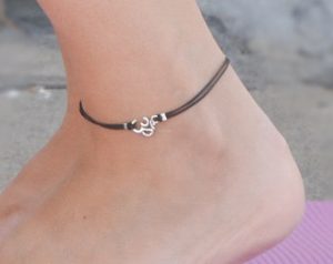 silver ankle bracelet om anklet, dainty black cord anklet with silver om charm, ankle bracelet, PAYHBOR