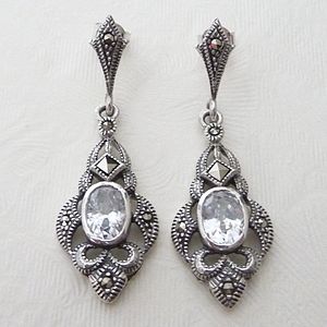 silver art deco inspired marcasite earrings XFPVNDS