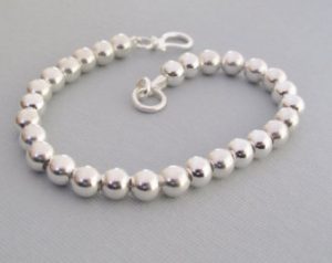 silver bead bracelet sterling silver beaded bracelet, 6mm beaded bracelet, classic silver bead  bracelet LMSCWPP