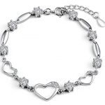 silver bracelets amazon.com: sterling silver bracelet women heart hand chain authentic  crystal link FJTYOFT