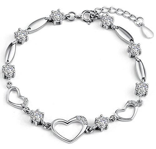 silver bracelets amazon.com: sterling silver bracelet women heart hand chain authentic  crystal link FJTYOFT