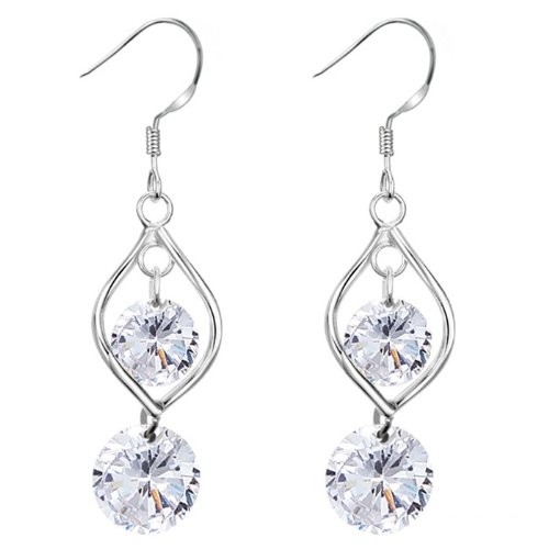 silver dangle earrings 925 sterling silver teardrop loop with dangling clear austrian crystal  chandelier JOJVZGY