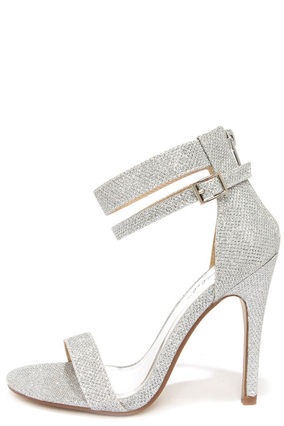 silver glitter heels pretty glitter heels - silver heels - ankle strap heels - $29.00 RCMBBHM
