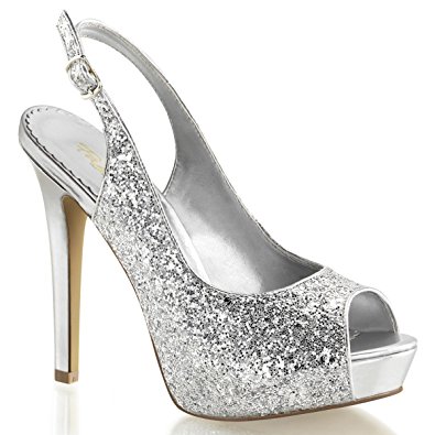 silver glitter heels womens 4.75 inch silver glitter sparkly high heels shoes with slingback  straps size: CIXJVMA
