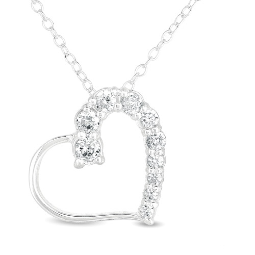 silver heart necklace cz sterling silver heart pendant, 18 WWTNWIY