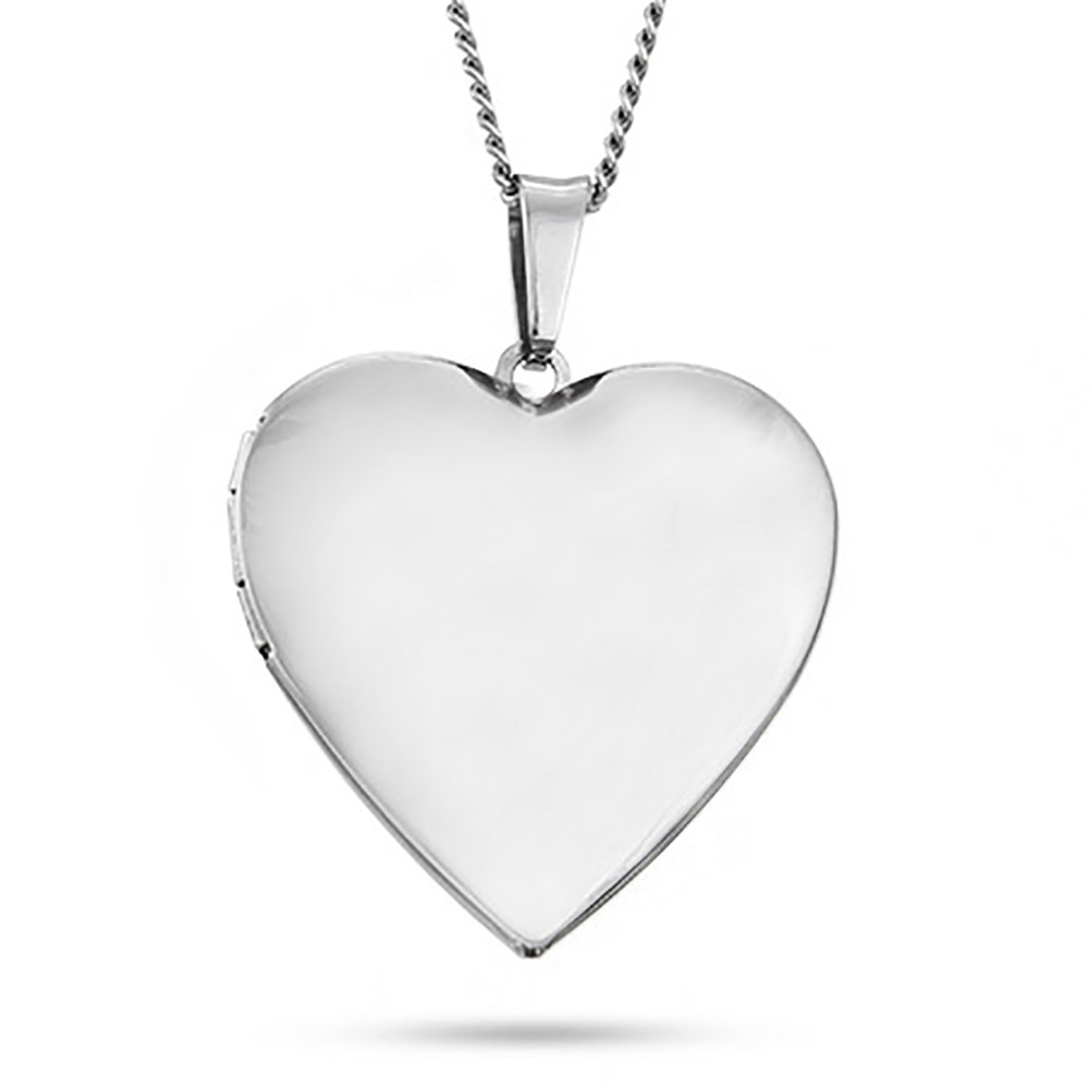 silver heart necklace engravable polished heart photo locket MNVKPSJ