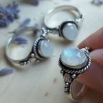 silver moonstone ring, moonstone jewelry, moonstone gift, rainbow moonstone  ring, silver AFUXTEH