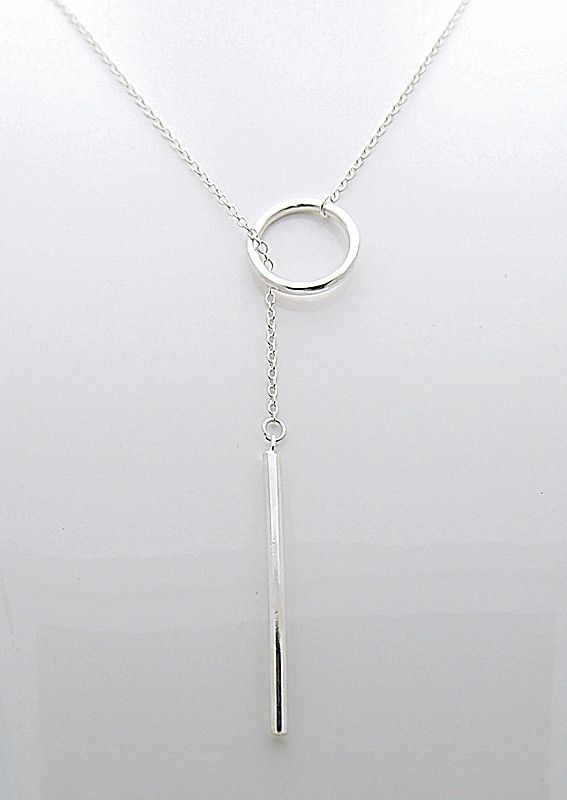 silver necklace sterling silver circle bar lariat necklace NZARXWD
