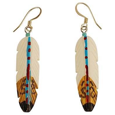 silver plated hand painted bone feather earrings BVYWXZA