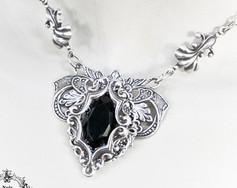 silver victorian gothic flourish necklace-victorian gothic jewelry NPXLQMS