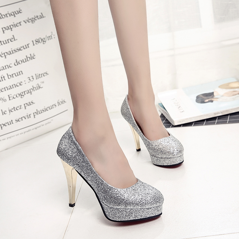 silver wedding shoes bride wedding shoes bridesmaid gold silver high heels fine with pointed 8cm  sequins BUTVGZR