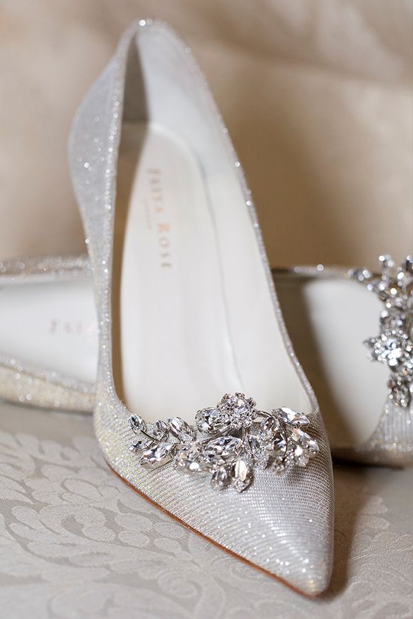 silver wedding shoes shimmering lame bridal pumps with vintage inspired brooches- love! GBUQLPI