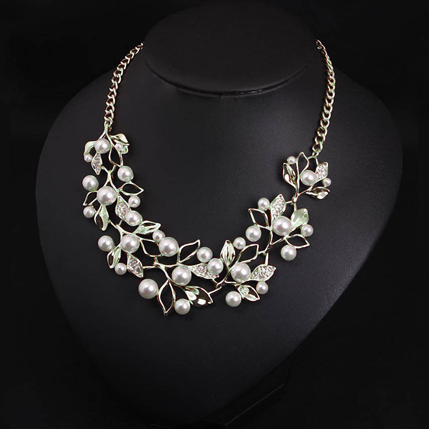 simulated pearl necklace with gold plated leaves RCNZKWH