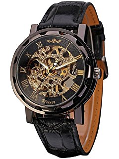 skeleton watch mudder menu0027s mechanical elegant skeleton dial wrist watch, black HEGXMSL