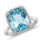 sky blue topaz and diamond halo cushion-cut ring in 14k white gold RRRWOCO