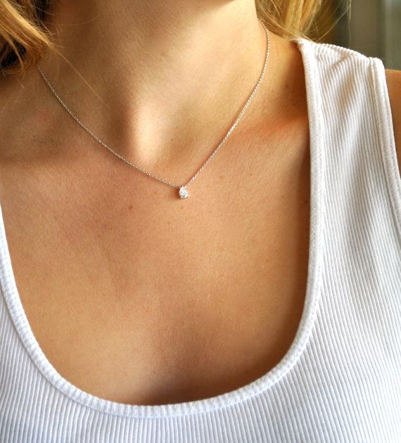 small necklaces small silver diamond drop necklace XLNKWHC