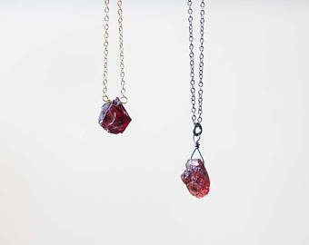 small raw garnet necklace on gold filled, oxidized sterling or sterling QRPCDYT