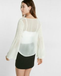 smocked bell sleeve sheer tie neck blouse | express ASDZECU