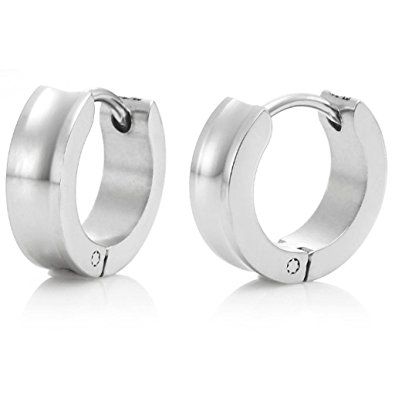 sparkling 316l stainless steel silver hoop earrings for men ETUDCIS