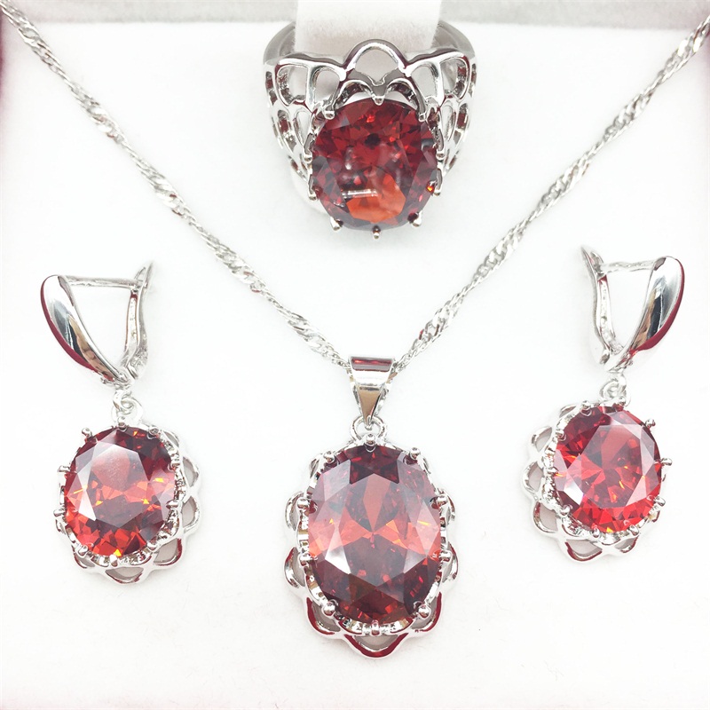 sparkling red garnet jewelry sets for women necklace u0026 pendant earrings 925 RVNCBDP