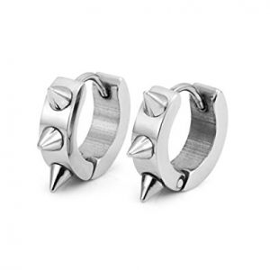 spikes studded stainless steel punk hoop earrings for men (1 pair, silver, VGHGYYF