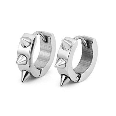 spikes studded stainless steel punk hoop earrings for men (1 pair, silver, VGHGYYF